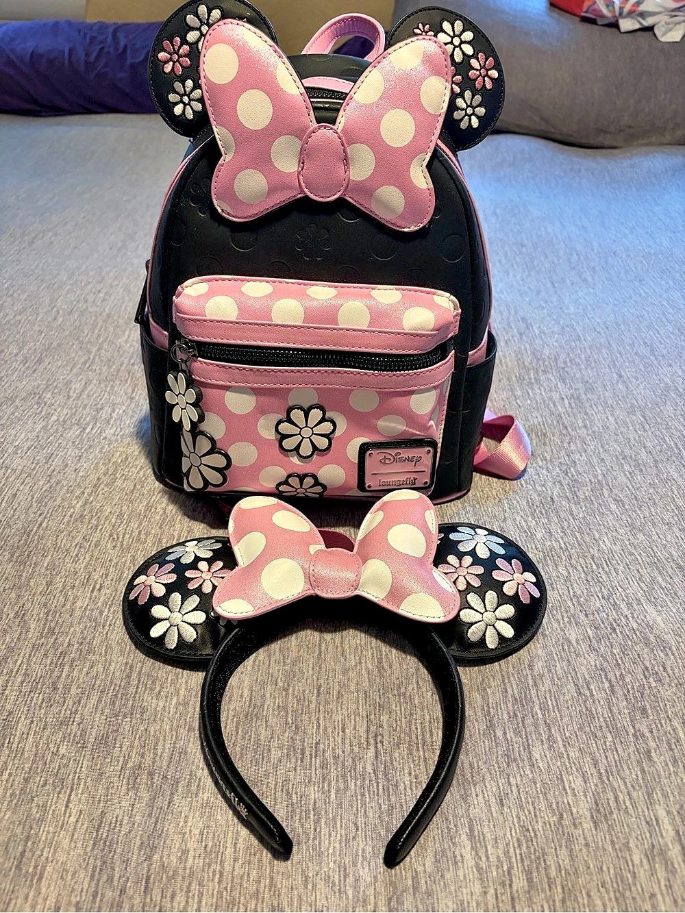 Disney Minnie Mouse Pink & Black Polka Dot Backpack Set
